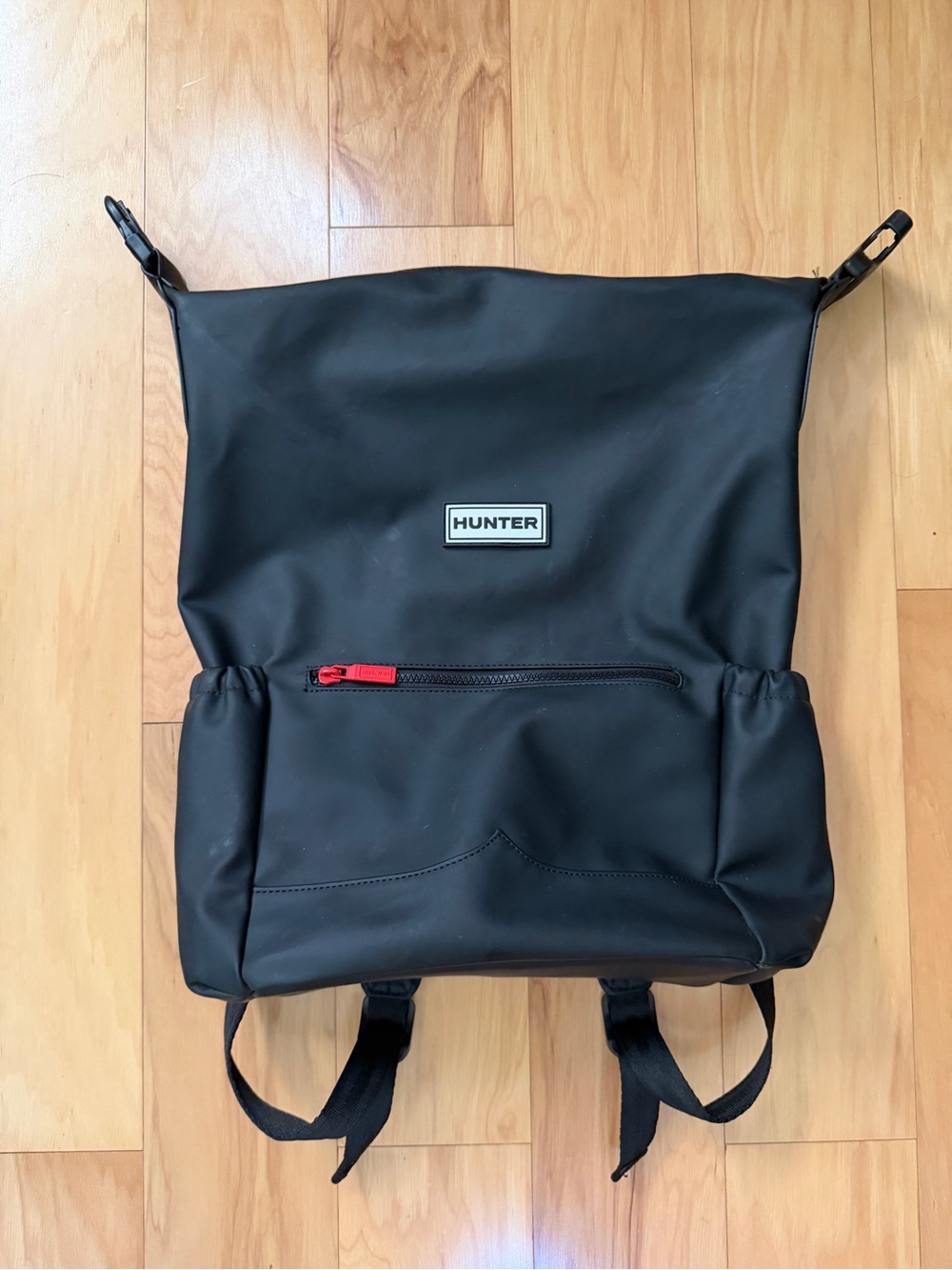 Hunter Black Backpack with Red Zip Accent